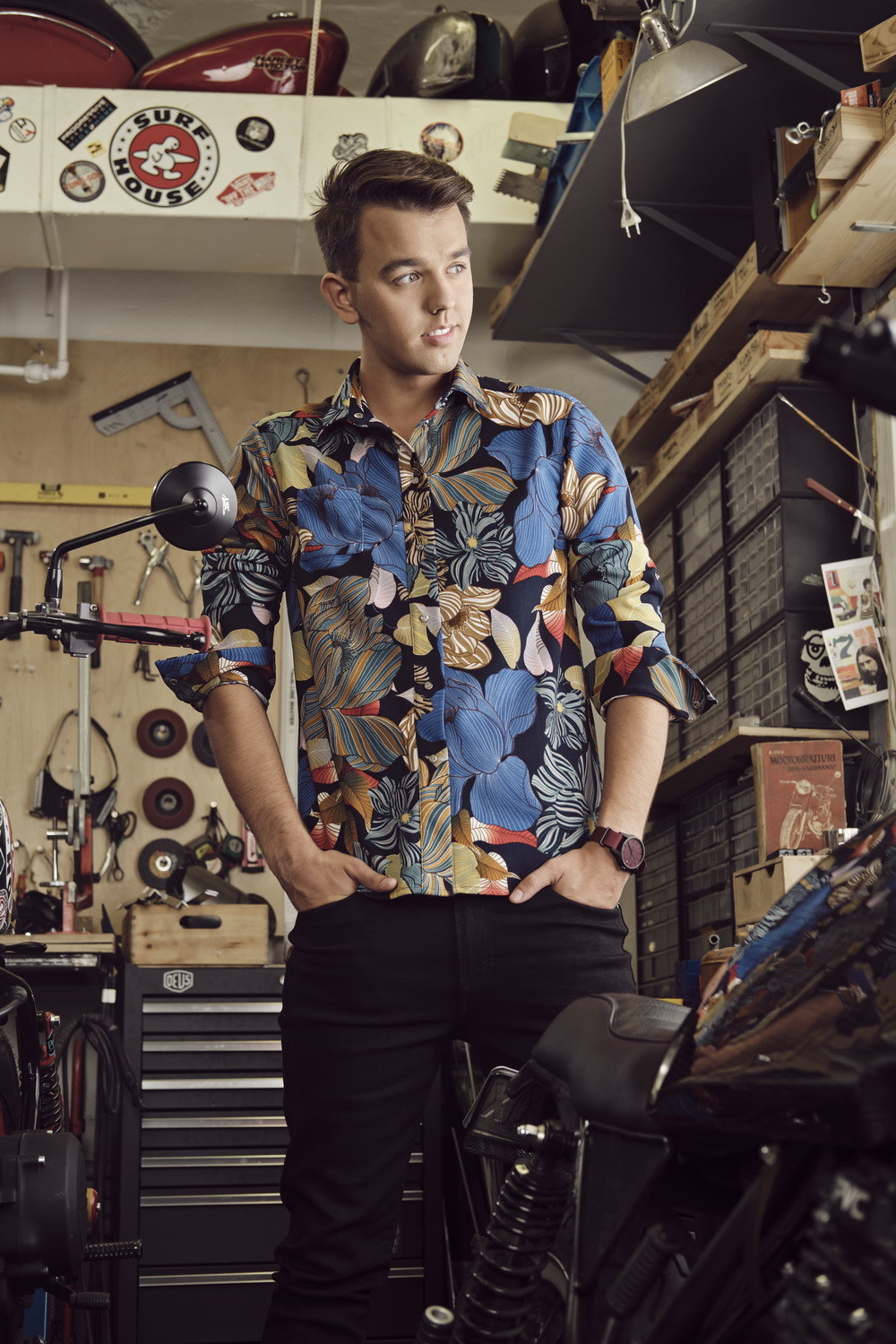 denim and flower airplane shirt