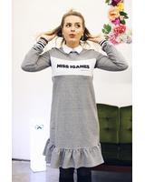 CUSTOM SLOGAN - GREY FRILL DRESS