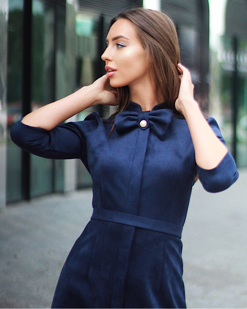 BOW SUEDE DRESS NAVY