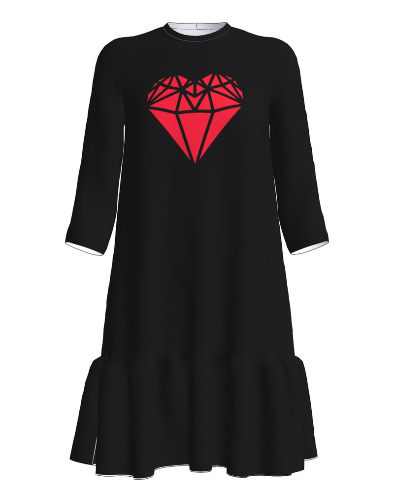 Red heart Frill Dress Black
