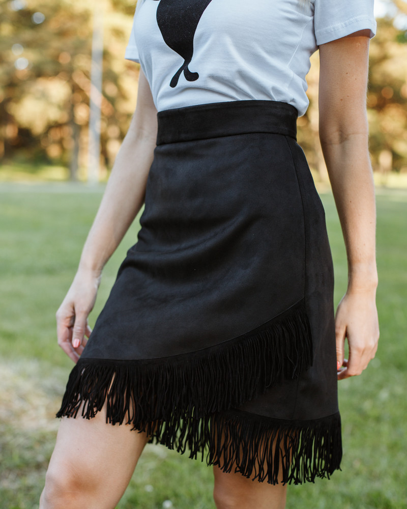 BOHO FRINGE SKIRT SUEDE BLACK