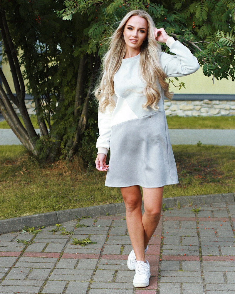 GEOMETRIC SUEDE DRESS WHITE GREY