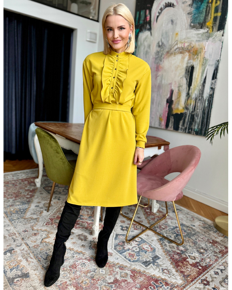 FRILL RIVETED DRESS MUSTARD