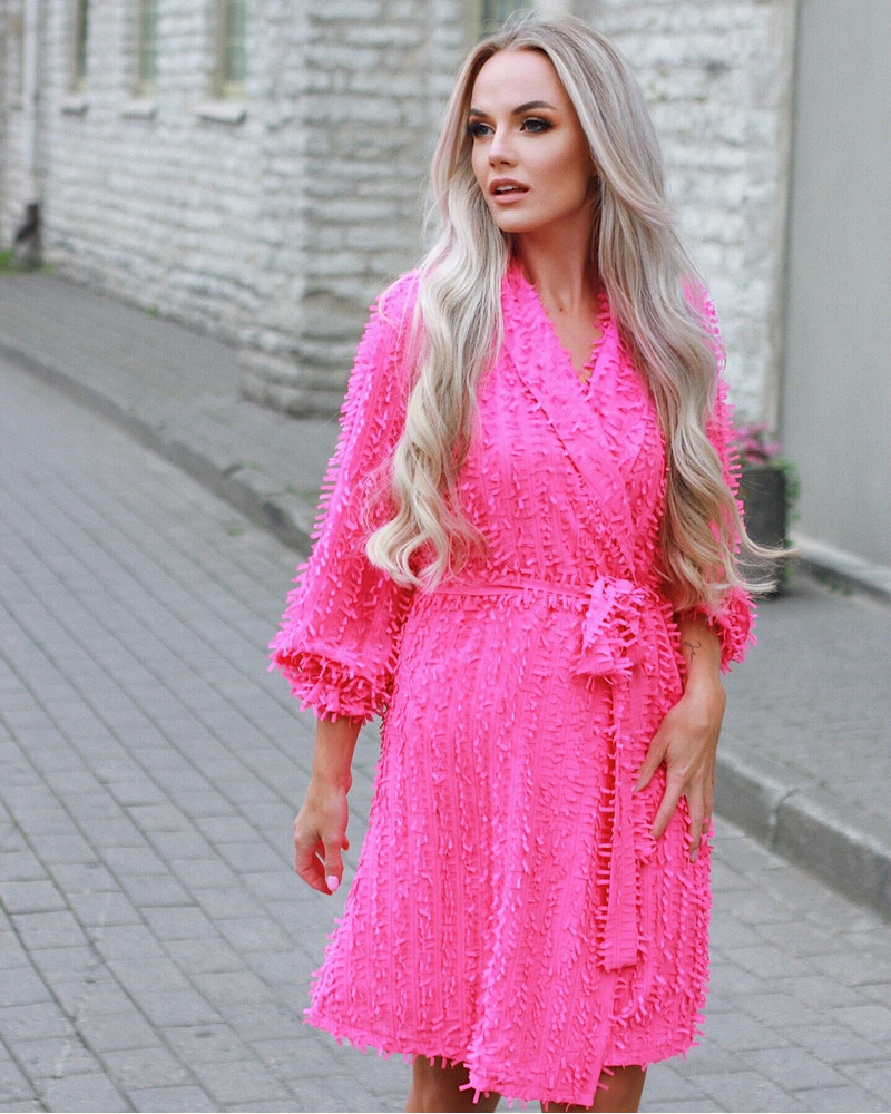 MOON DRESS FRINGE FUCHSIA