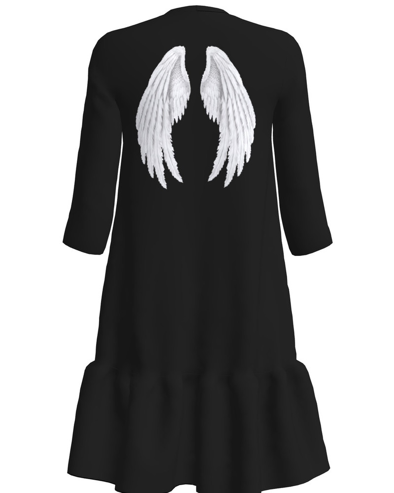 ANGEL PRINT FRILL DRESS BLACK