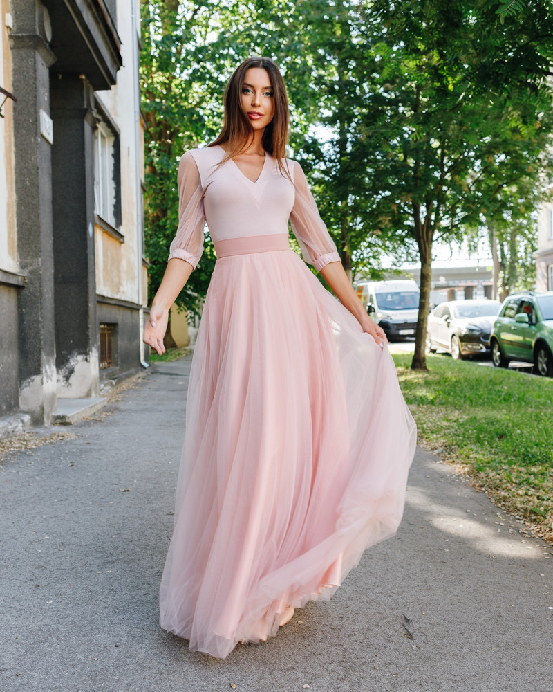 MESH MAXI SKIRT PINK