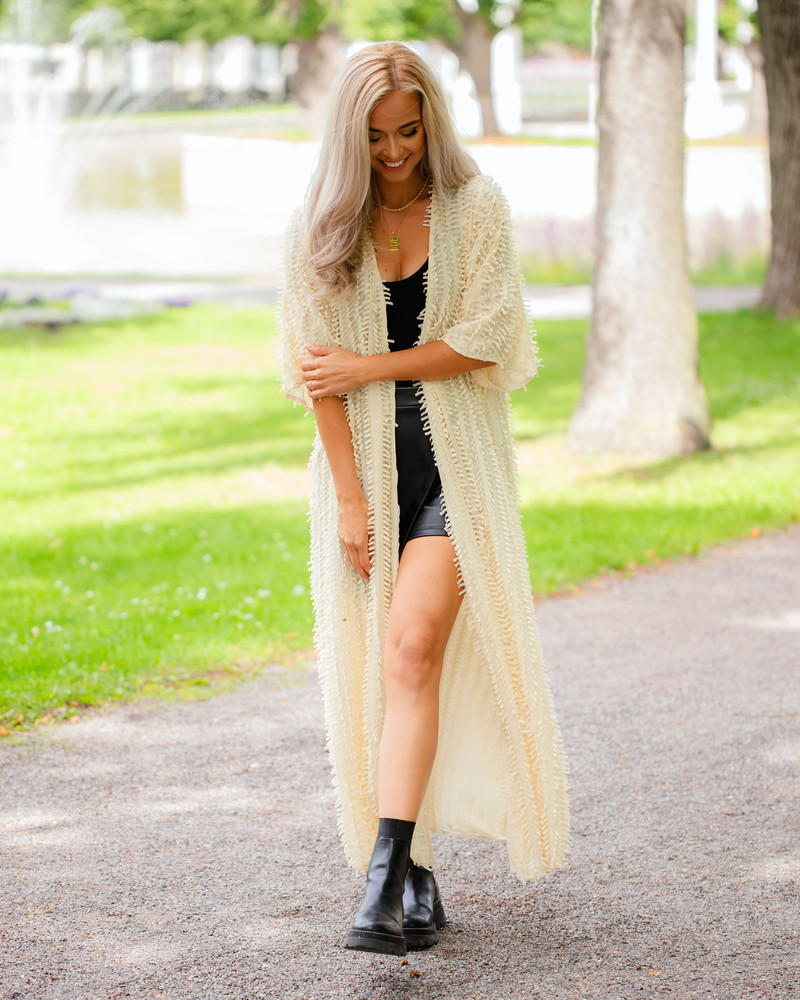 FRINGE FLYAWAY ONESIZE KIMONO BEIGE