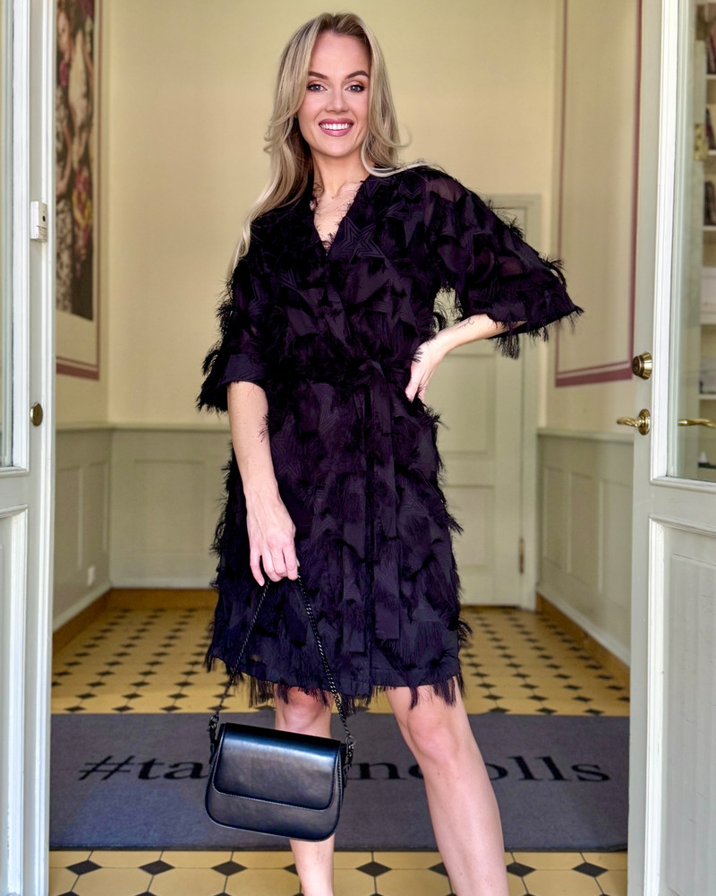 KIMONO FRINGE DRESS BLACK