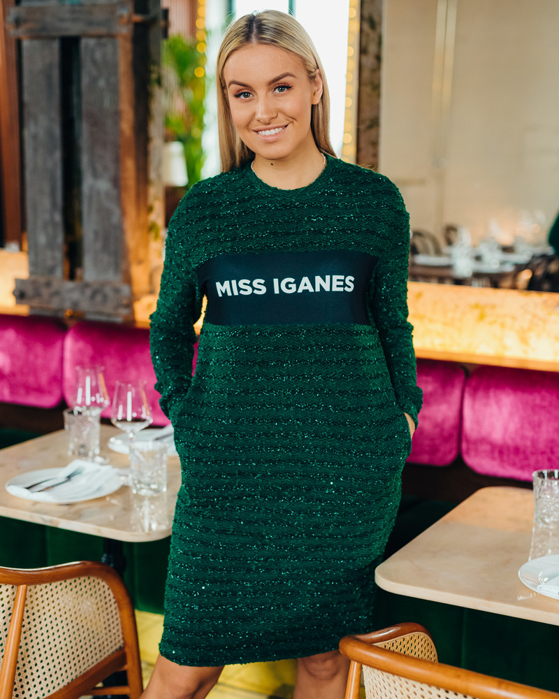 MISS IGANES GREEN SHINY KNIT DRESS