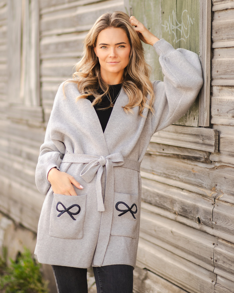BOW KNIT CARDIGAN GREY