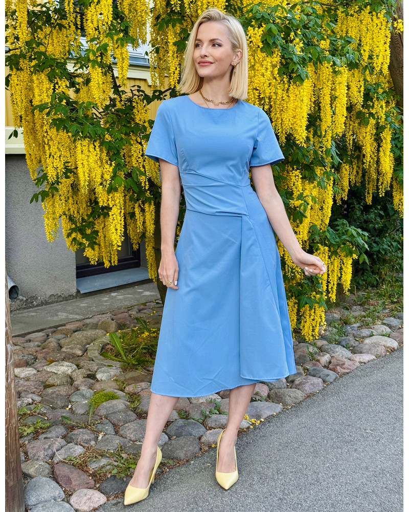 SHIFTED MIDI DRESS SHORT SLEEVES BLUE