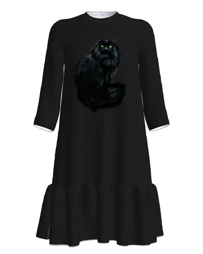 BLACK CAT FRILL DRESS BLACK