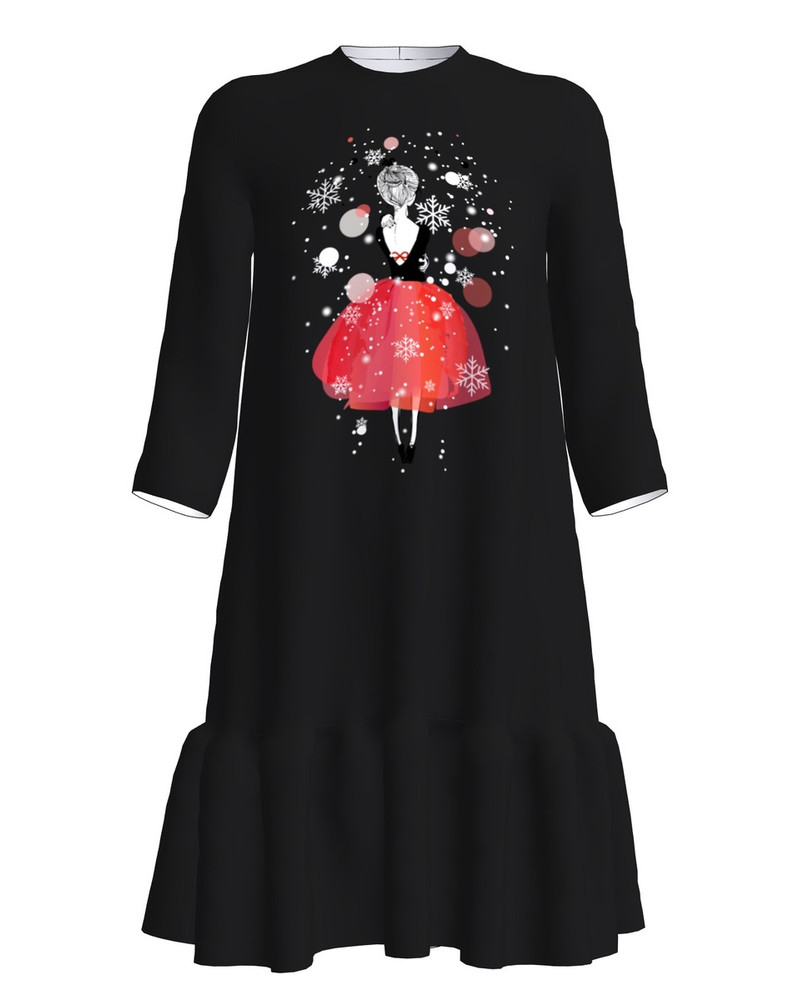 CHRISTMAS GIRL FRILL DRESS BLACK