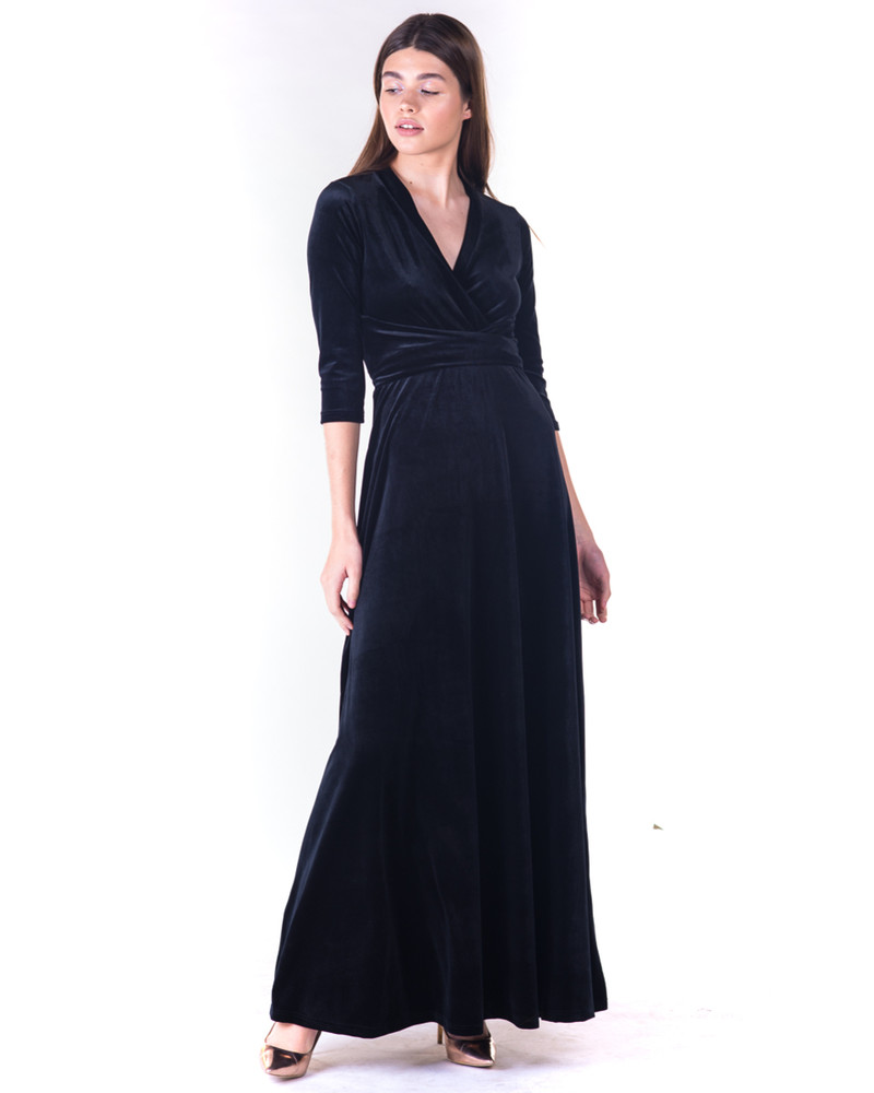 ELEGANT VELVET MAXI DRESS BLACK