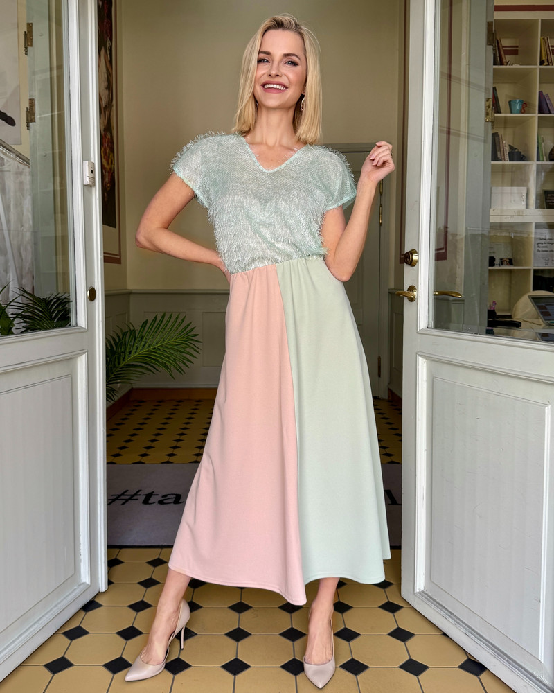 COLOR COMBO MIDI SKIRT MINT-NUDE
