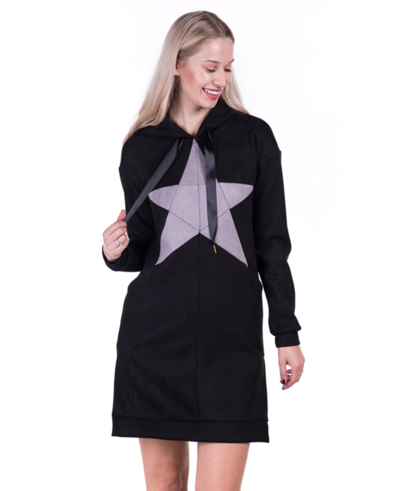 PASTEL STAR BLACK HOODED DRESS