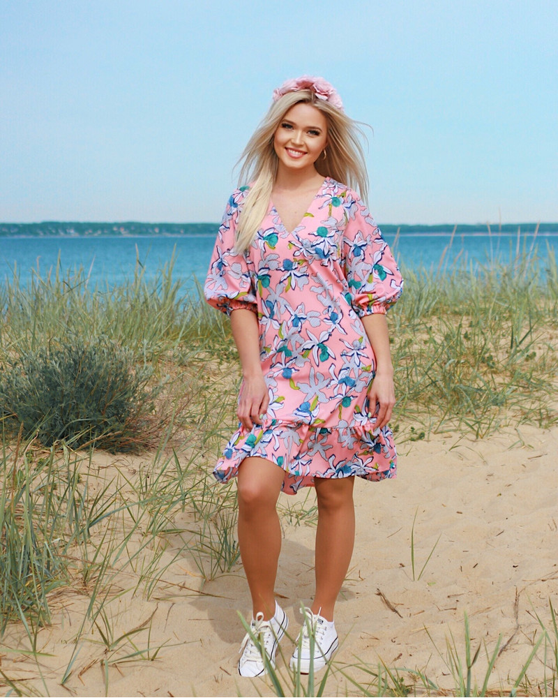 SUMMER FRILL MINI DRESS FLOWER PEACHY