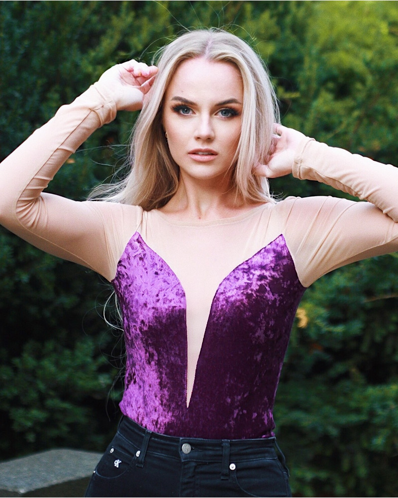 MESH SLEEVE BODY VELVET PATCHY VIOLET