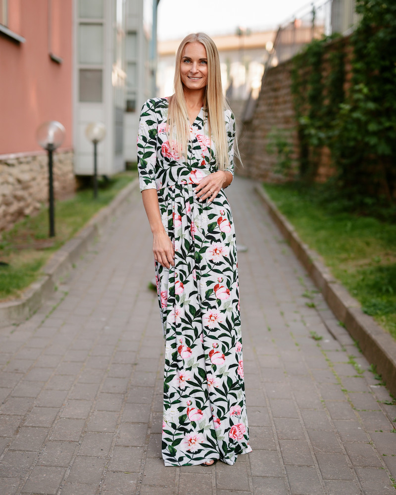 PINK PEONY MAXI ELEGANT DRESS AQUA