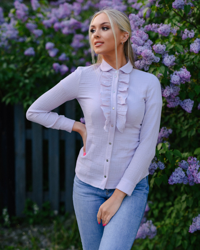 FRILL POPPERED BLOUSE LILAC