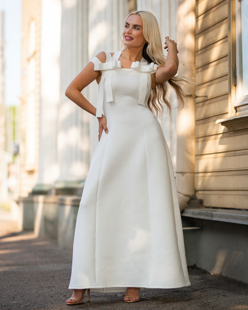 TRIPLE BOW MAXI DRESS WHITE
