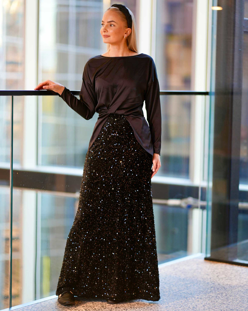 SKIRT MAXI SEQUIN BLACK