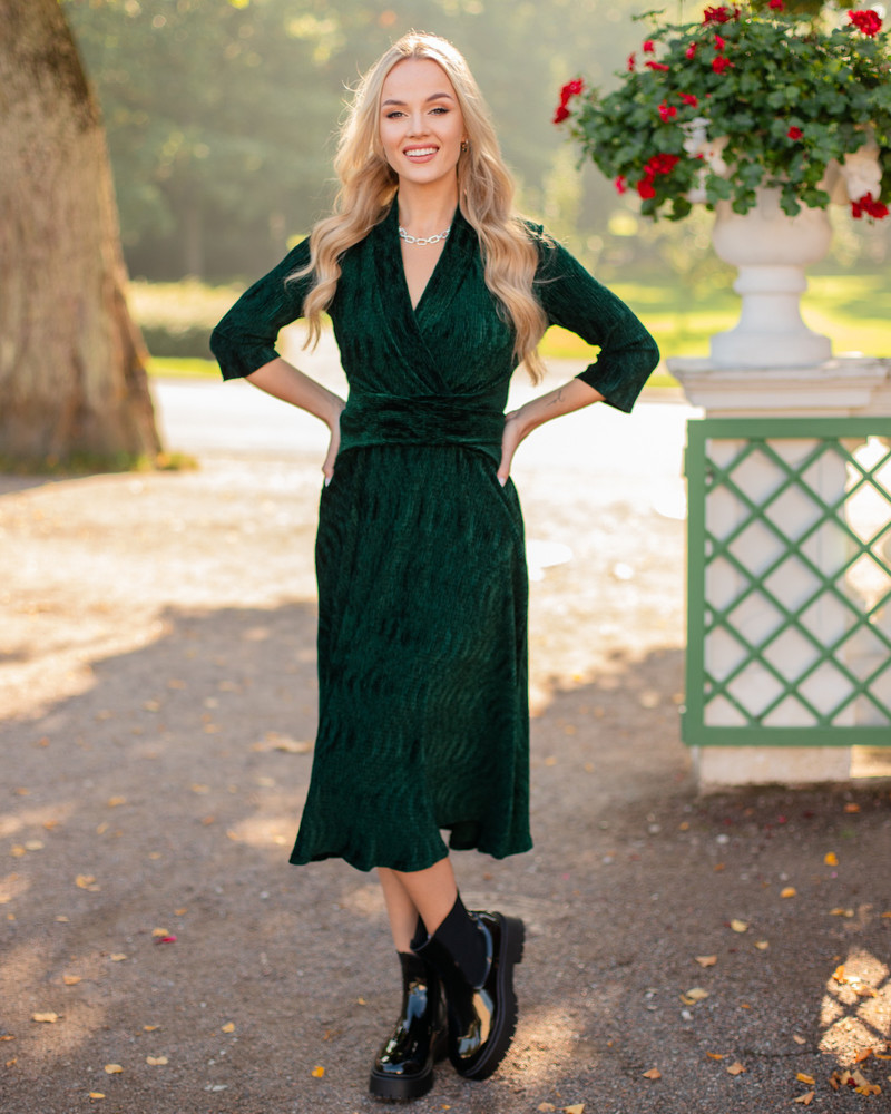 ELEGANT MIDI DRESS STRIPE GREEN