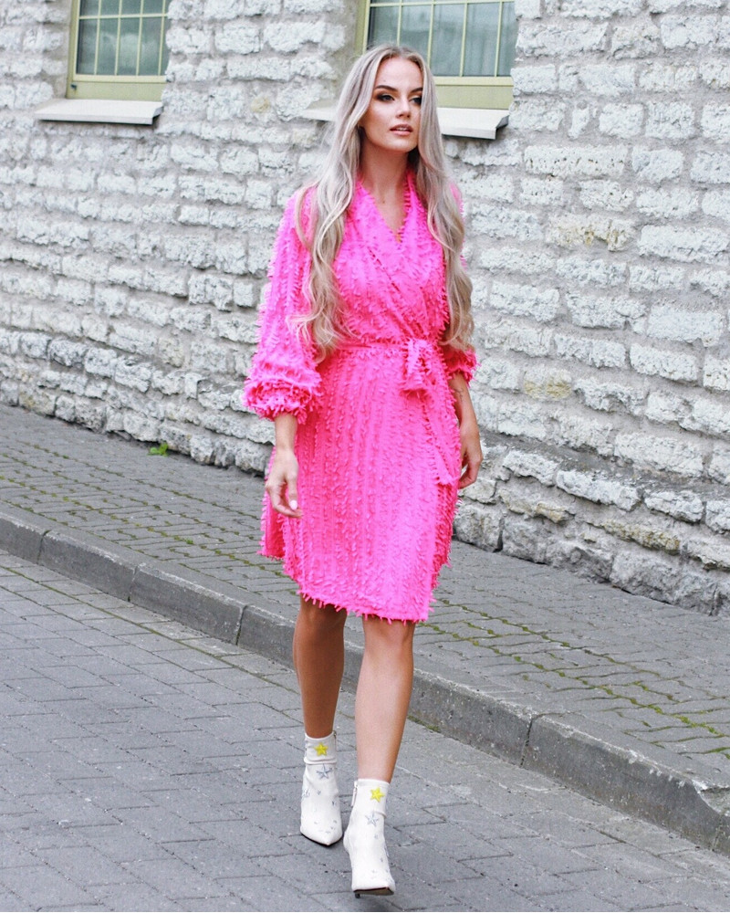 MOON DRESS FRINGE FUCHSIA