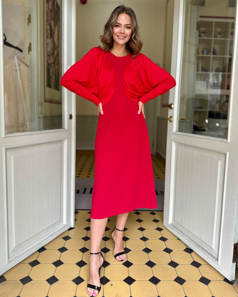 PARROT MIDI DRESS RED