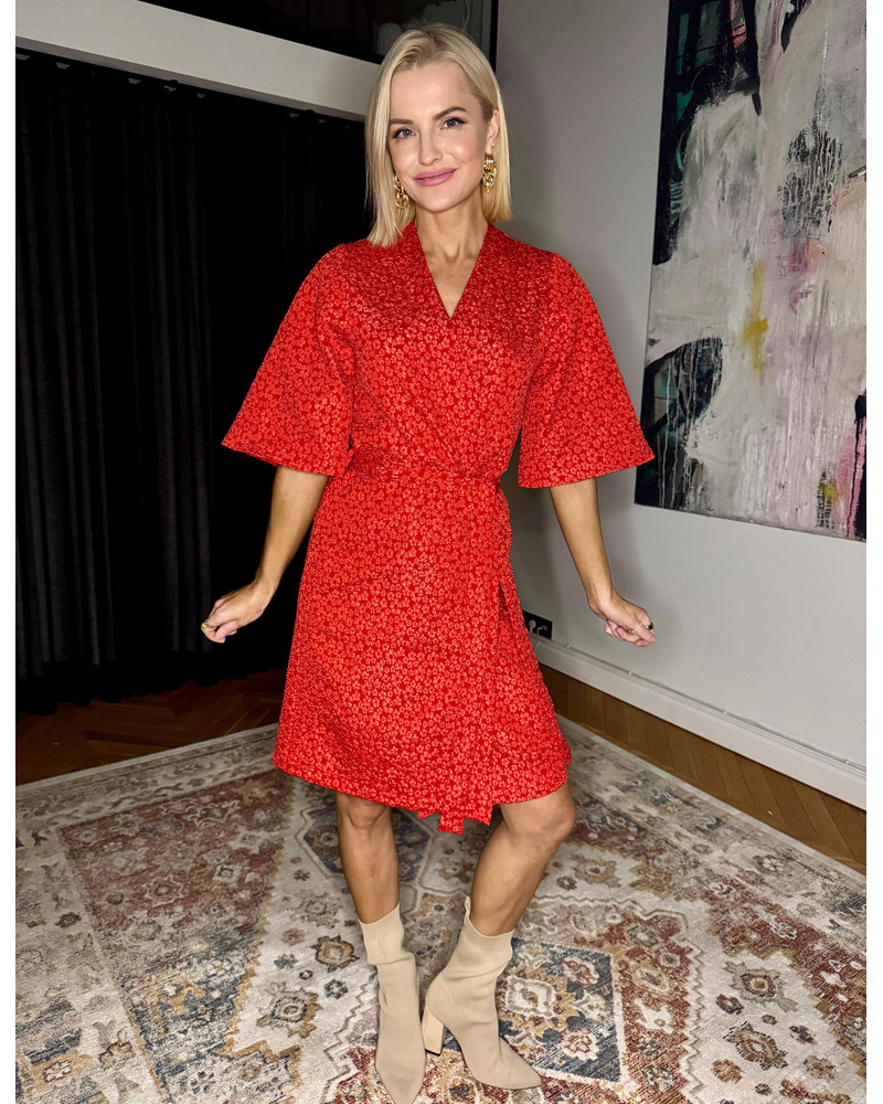 KIMONO JACQUARD DRESS RED