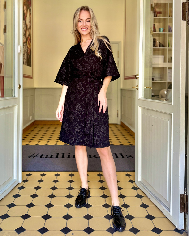 KIMONO JACQUARD DRESS BLACK