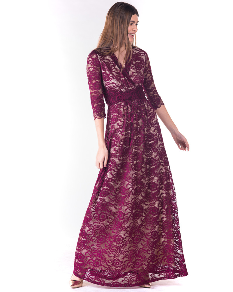 ELEGANT MAXI DRESS LACE BORDEAUX