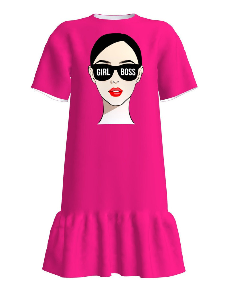 GIRL BOSS FRILL DRESS WHITE FUCHSIA