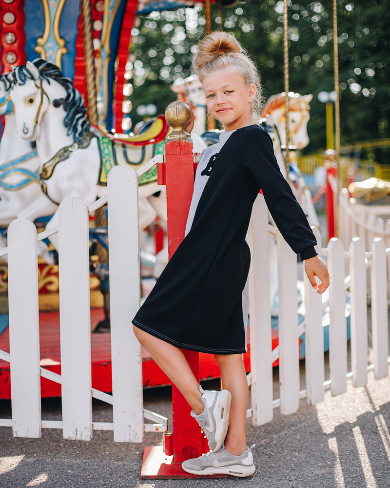 PEEK-A-BOO CAT KIDS SWEATER DRESS GREY