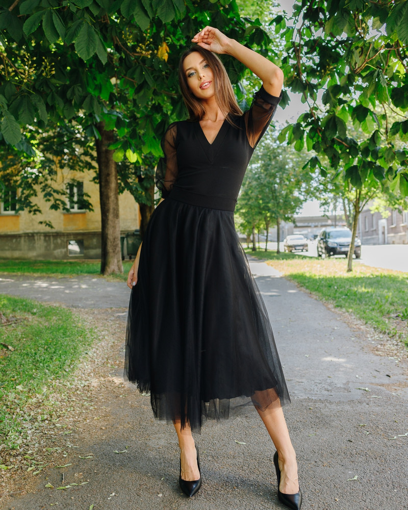 MESH SLEEVE BLOUSE BLACK