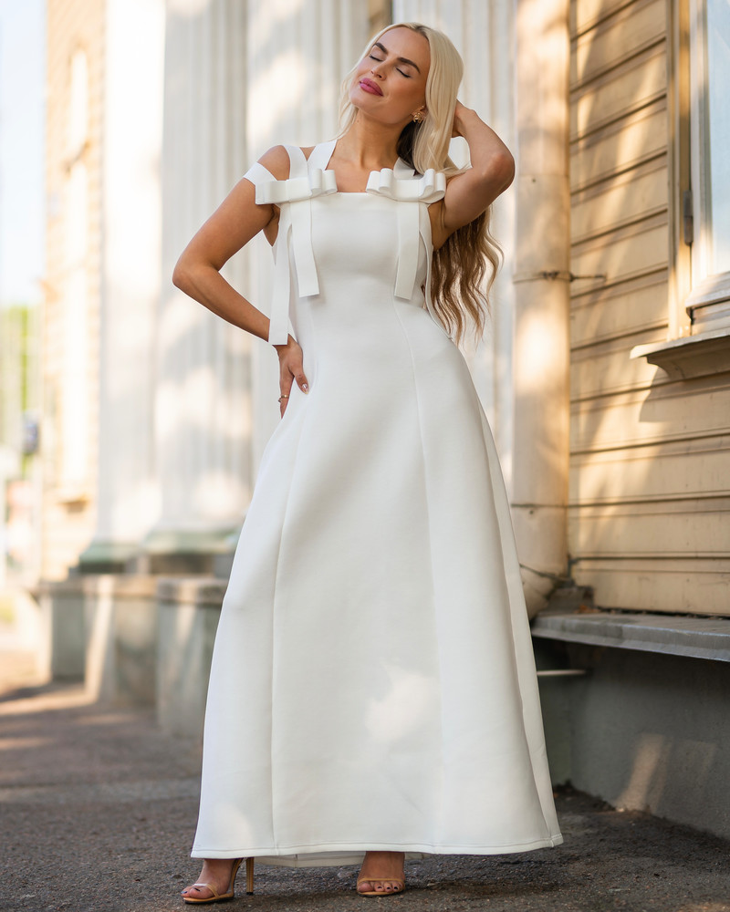 TRIPLE BOW MAXI DRESS WHITE