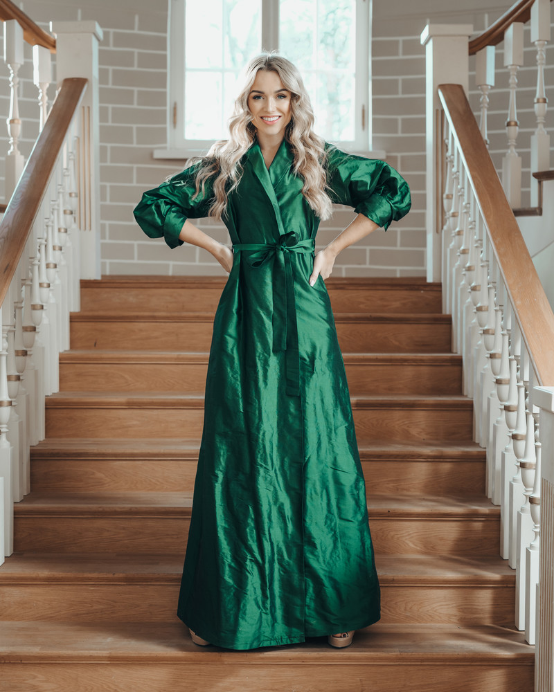 MOON MAXI SILK DRESS GREEN