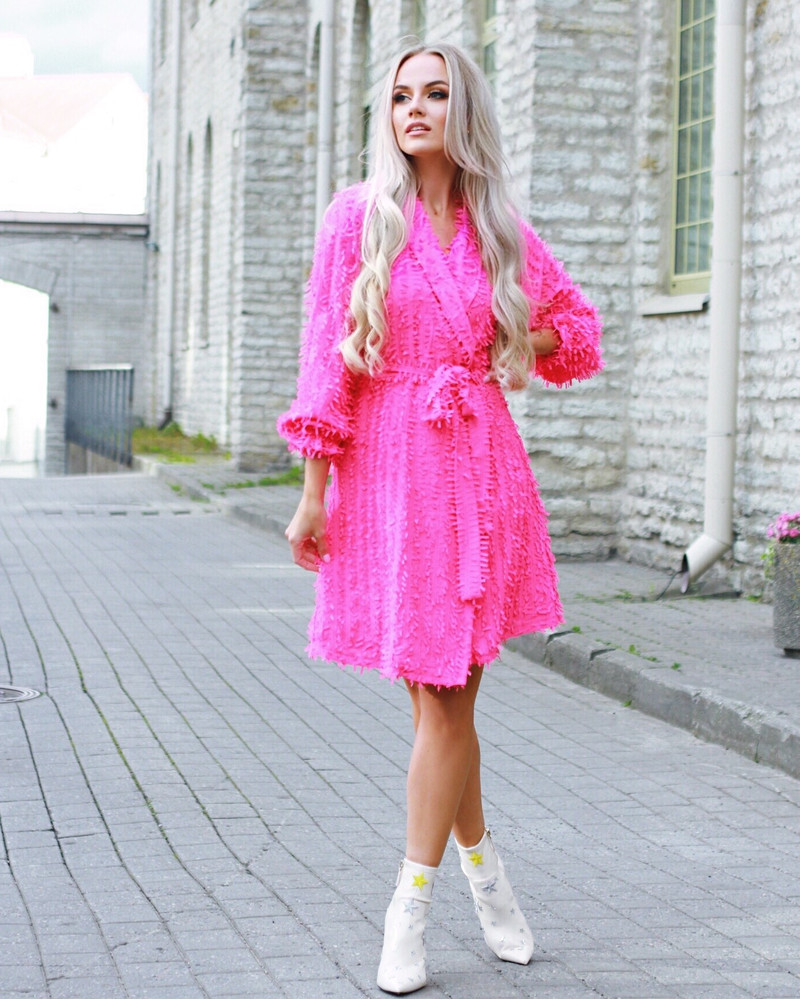 MOON DRESS FRINGE FUCHSIA