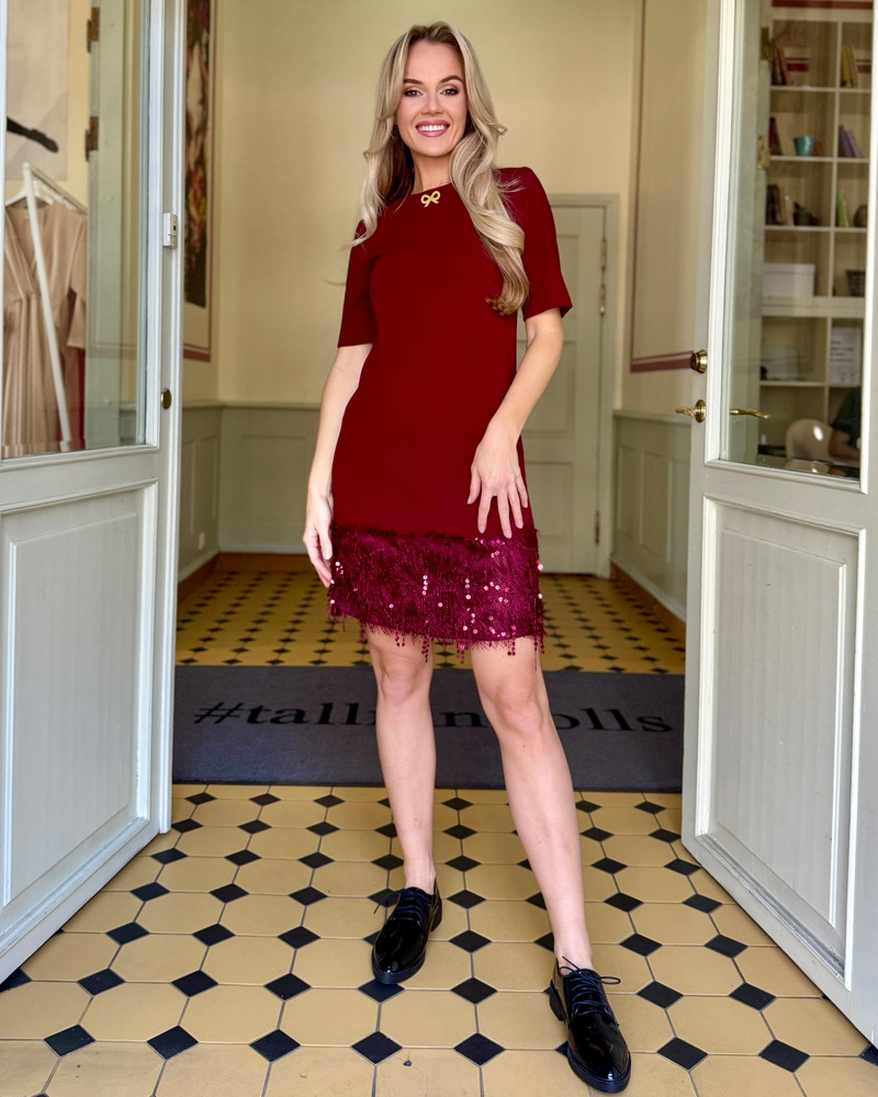 PURPOSE MINI DRESS FRINGE BORDEAUX