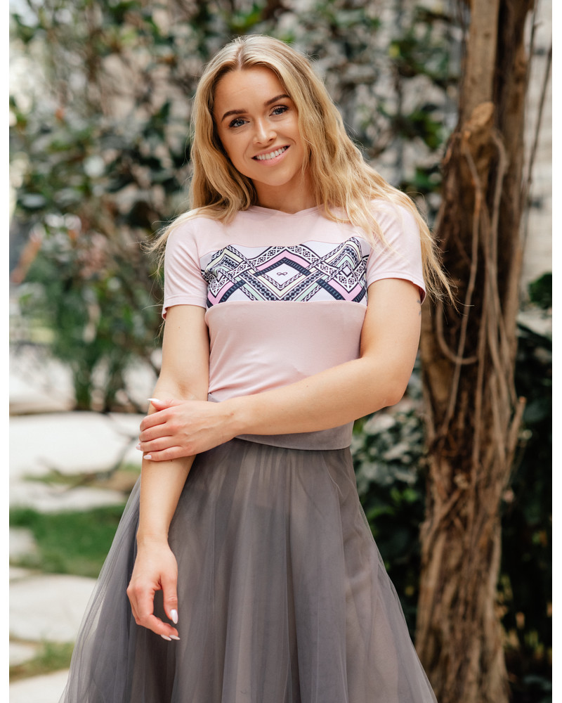 COLORFUL ETHNIC T-SHIRT PASTEL PINK