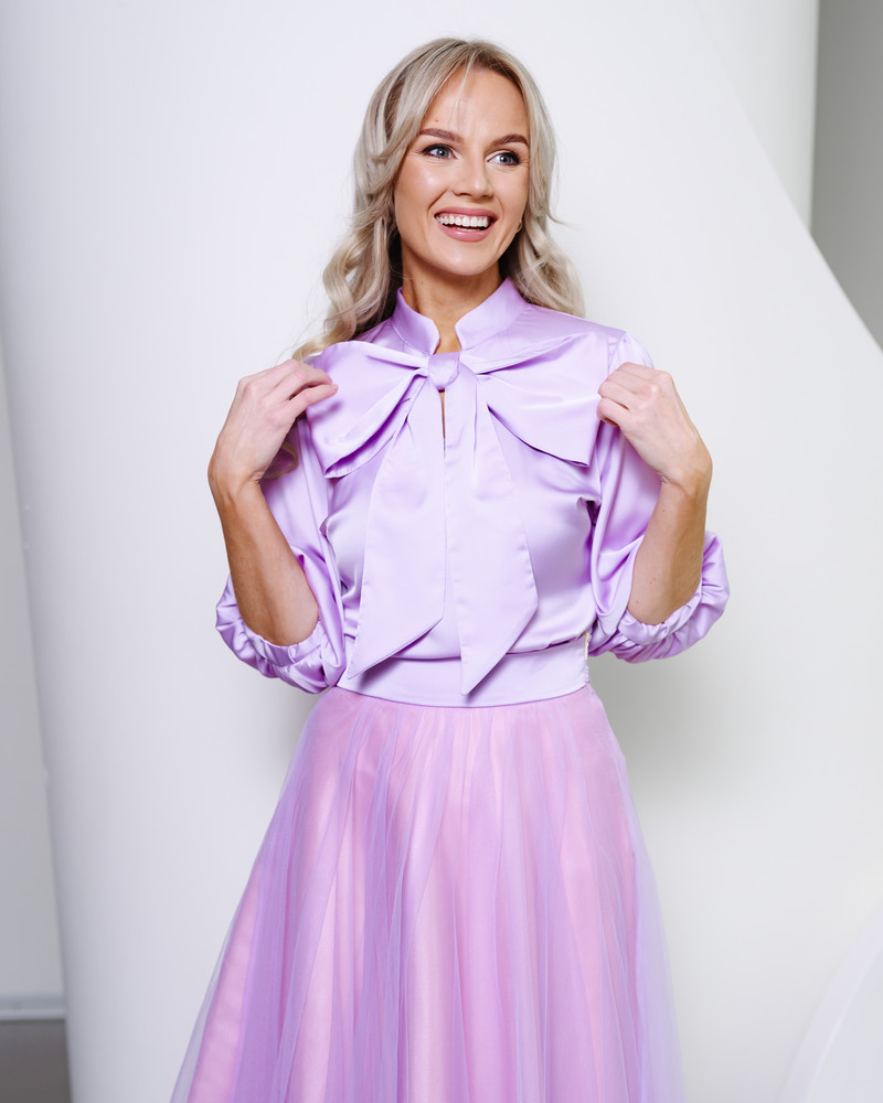 BIG BOW SILKY BLOUSE LILAC
