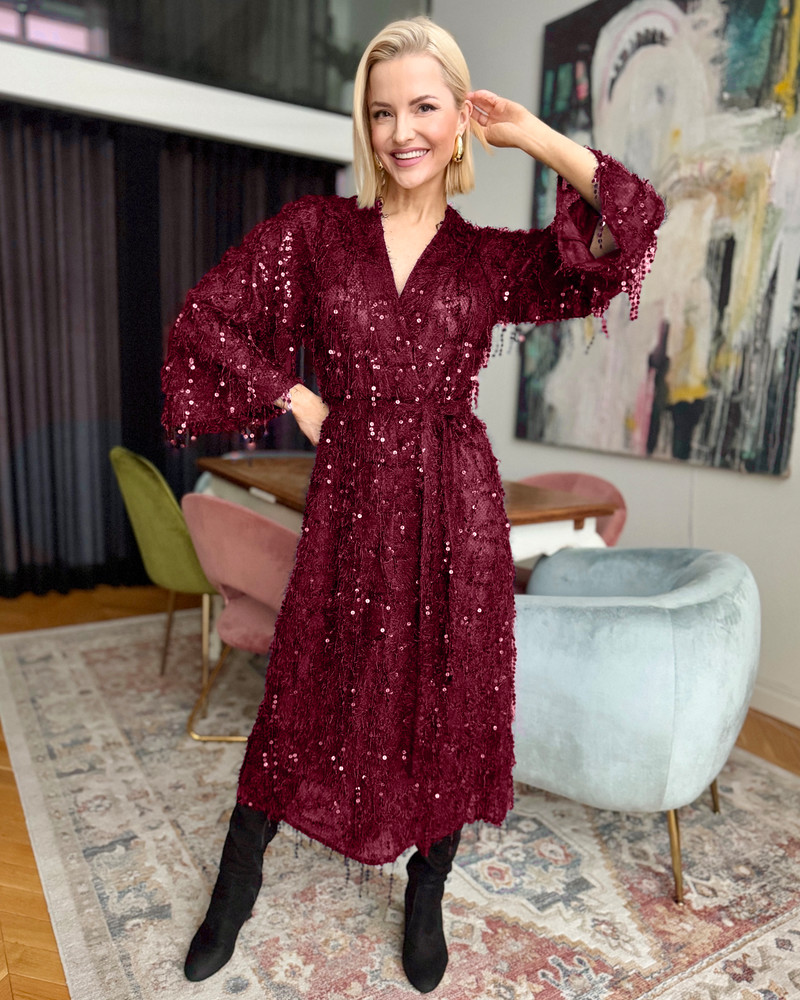 KIMONO MIDI DRESS BORDEAUX