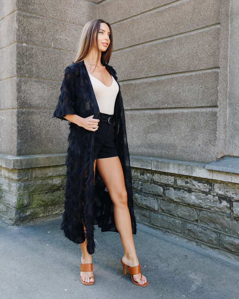 FRINGE FLYAWAY KIMONO BLACK