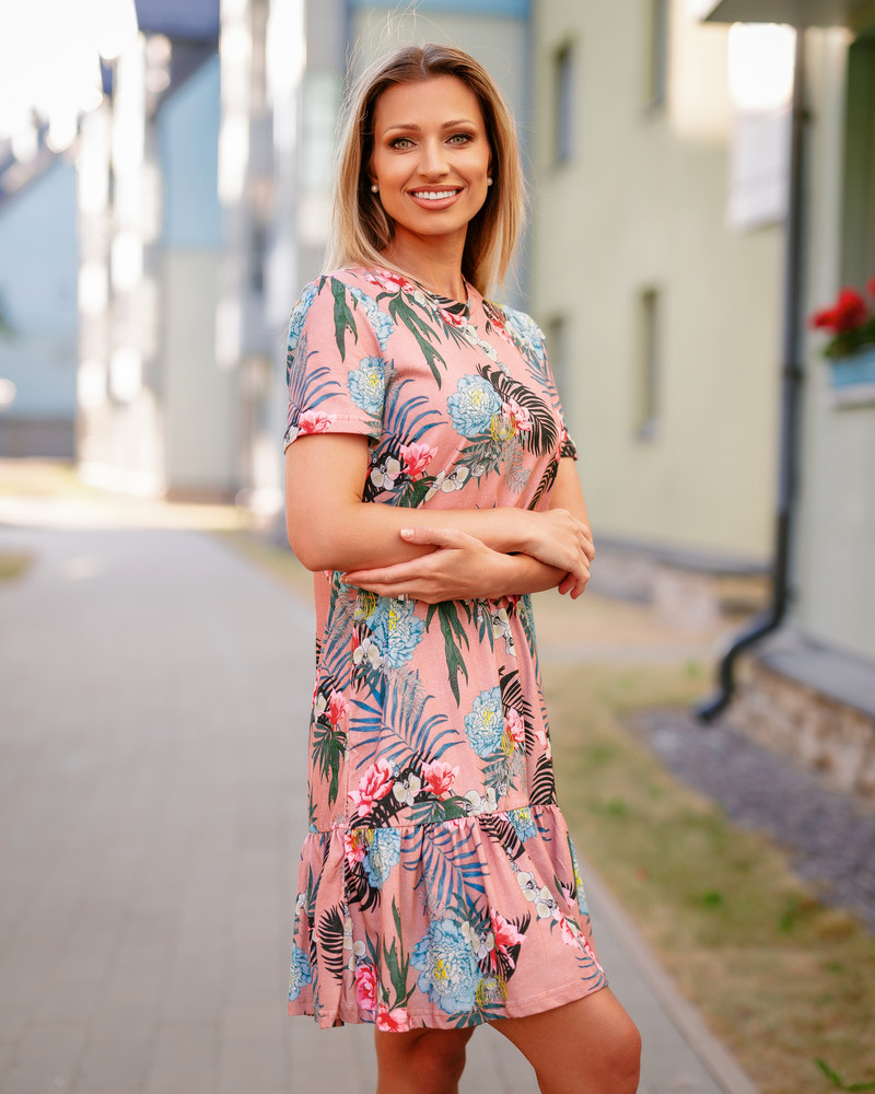 ROSE TROPICAL HOLIDAY FRILL DRESS