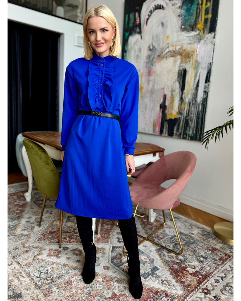 FRILL RIVETED DRESS ELECTRIC BLUE