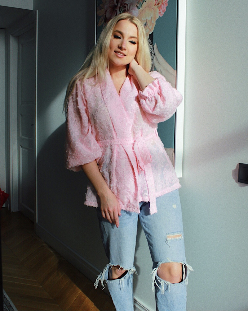 FRINGE JACKET LIGHT PINK