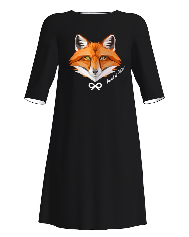 ANIMAL NOT ENEMY FOX DRESS BLACK