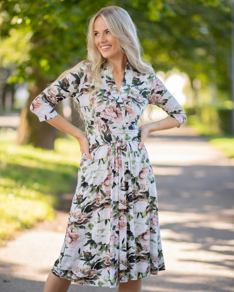 PASTEL PEONY ELEGANT MIDI DRESS