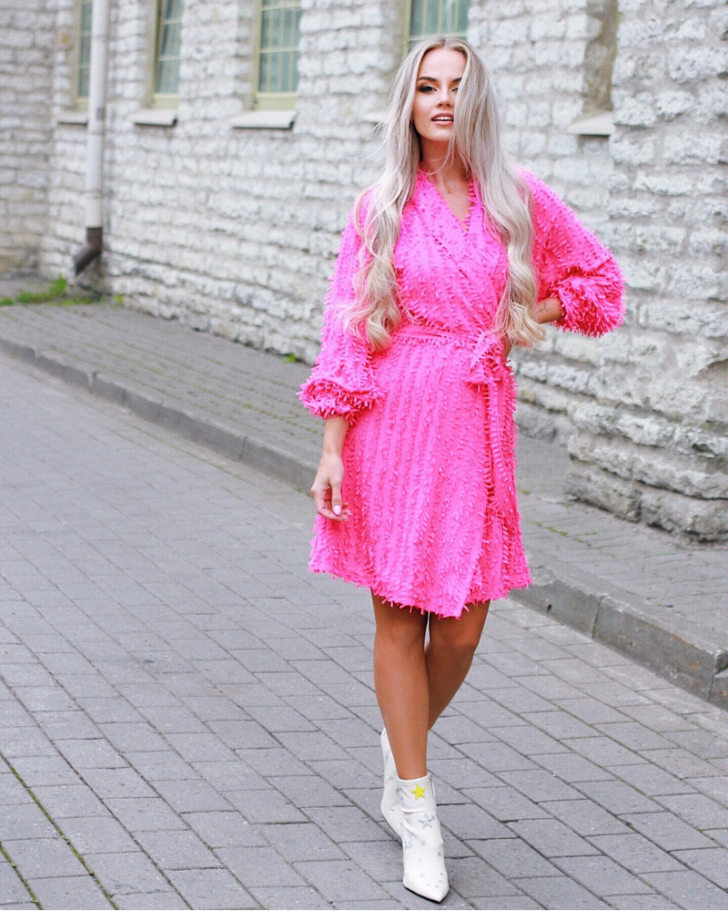 MOON DRESS FRINGE FUCHSIA