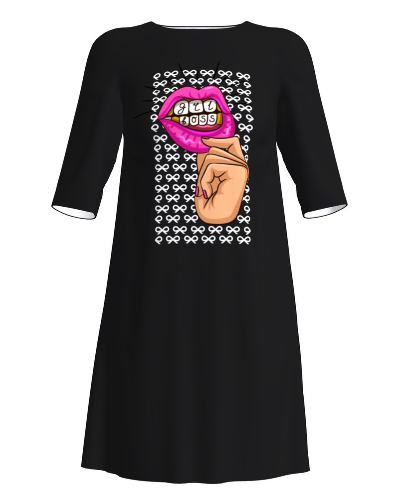 GIRL BOSS PRINT DRESS BLACK